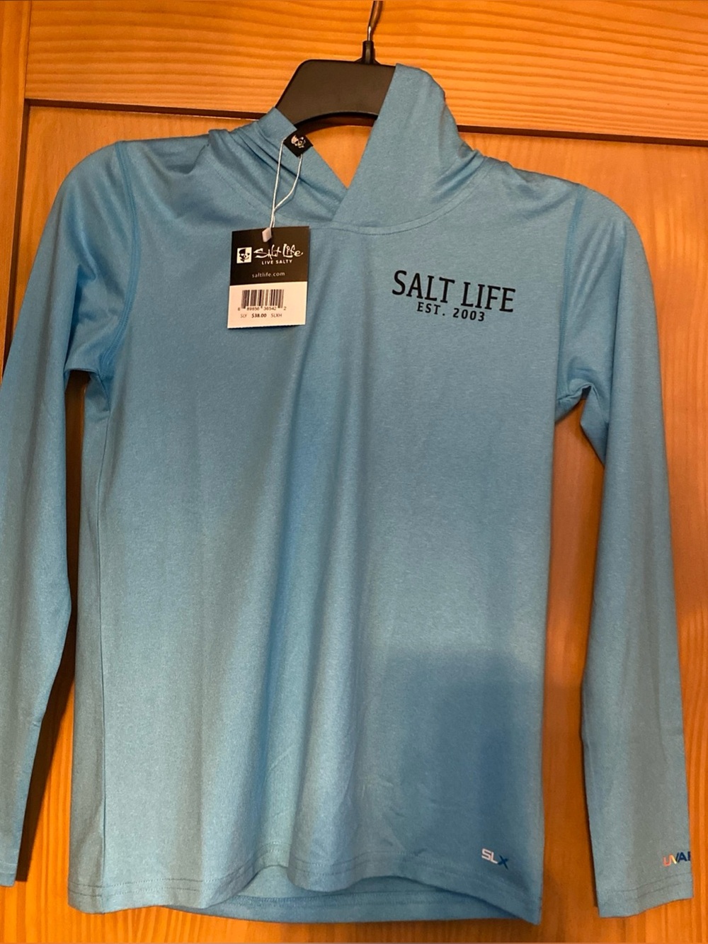 Salt Life Boy’s Turquoise Blue Surf Board SLX (Drifit) Hoodie NWT Size S